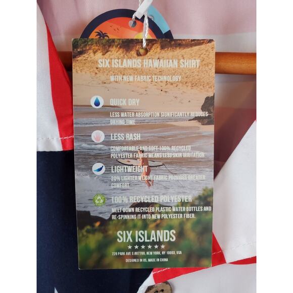 Six Islands Men's S/S Button Up Quick Dry Shirt. USA Theme. 100% Recycled. 2XL - Picture 3 of 4